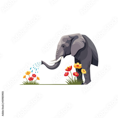 Fotografie Gentle Elephant Waters Blooming Garden