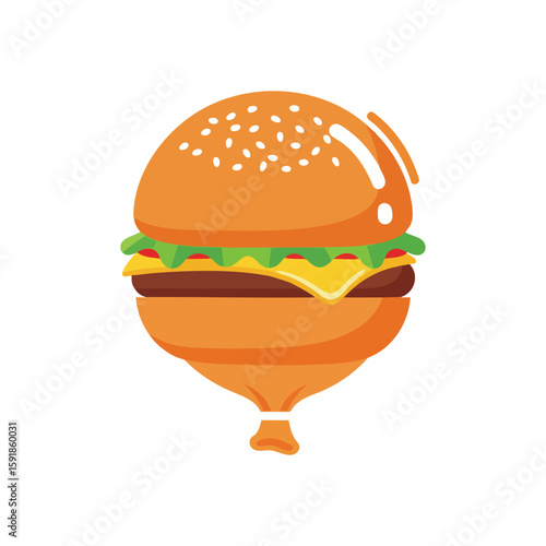 Whimsical Burger Balloon. This vibrant digital graphic combines a tasty cheeseburger and a celebratory inflatable. It symbolizes lightheartedness and joy.