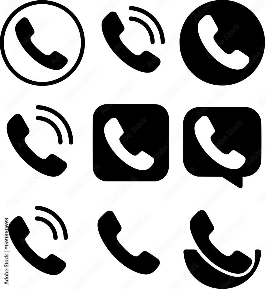 Phone Call Icon Set – Vector Telephone Symbols with Variations Phone Call Icon Set – Vector Telephone Symbols with Variations