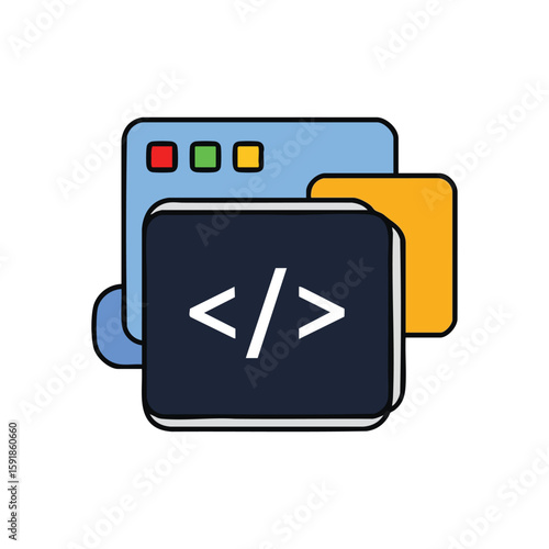 Web Development Programming Icon. A vibrant illustration representing the intricate process of crafting digital solutions. It symbolizes the logic and structure behind online applications and.
