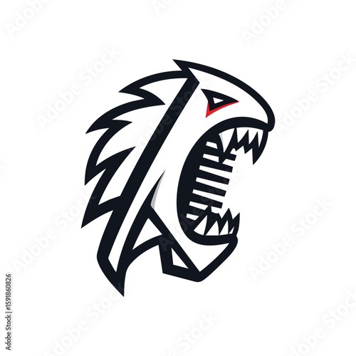 Fierce Predator Mascot Emblem. Dynamic graphic of a formidable creature's head, ideal for sports branding or team insignias. This design conveys power, speed, and untamed spirit.