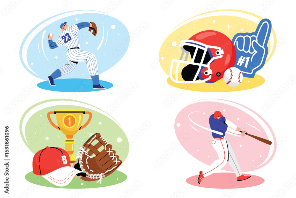 Fototapeta premium Hand Drawn Flat Baseball Element Mini Composition Collection