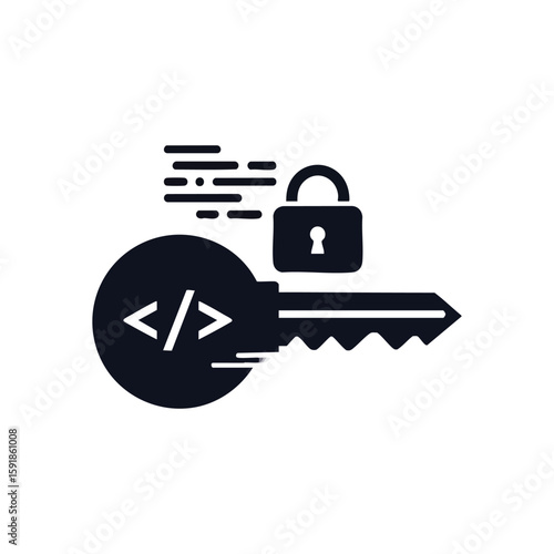Secure Code Access Key. This graphic depicts a programming key unlocking a padlock, symbolizing robust digital protection. It represents a solution for secure software and encrypted system entry.