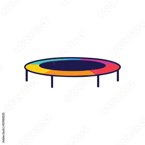 Vibrant Round Trampoline Illustration. This lively circular play equipment represents pure joy and boundless energy. A cheerful graphic for recreation, fitness, and youthful activity concepts.