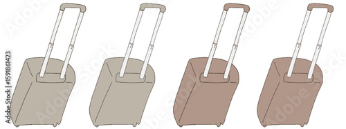 キャリー　旅行　趣味　イラスト　水色　茶色　こげ茶色　4セット　線画　色違い