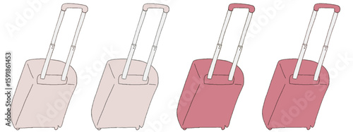 キャリー　旅行　趣味　イラスト　薄ピンク　濃いピンク　4セット　線画　色違い