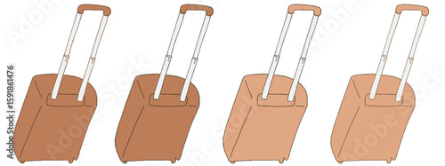 キャリー　旅行　趣味　イラスト　茶色　薄茶色　　4セット　線画　色違い