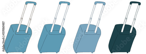 キャリー　旅行　趣味　イラスト　水色　濃い緑　4セット　線画　色違い