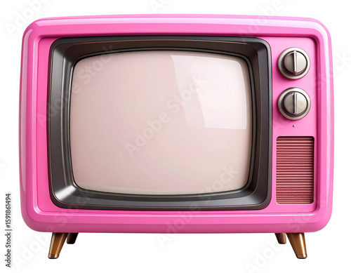 Vintage pink television frame with rounded edges and retro knobs, isolated on transparent background PNG