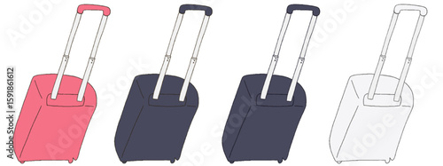 キャリー　旅行　趣味　イラスト　フラミンゴ色　藍色　白　4セット　線画　色違い