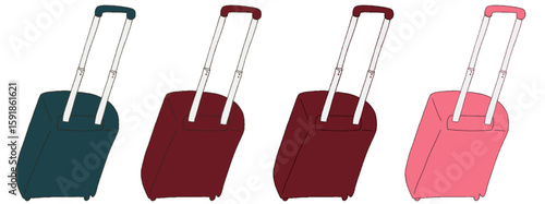 キャリー　旅行　趣味　イラスト　濃い緑　濃い茶色　フラミンゴ色　4セット　線画　色違い