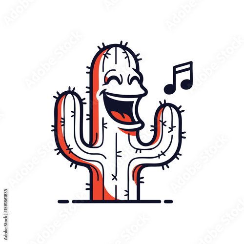 Happy Singing Cactus Character. A cheerful desert succulent is vocalizing with joy, expressing a lively musical spirit. This vibrant character embodies fun and positive energy.