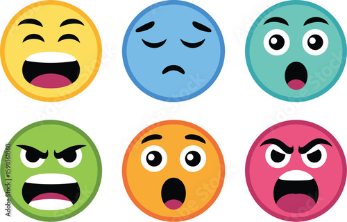 Colorful Emojis Showing Different Emotions Happy, Sad, Surprised