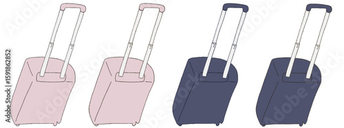 キャリー　旅行　趣味　イラスト　薄ピンク　藍色　4セット　線画　色違い