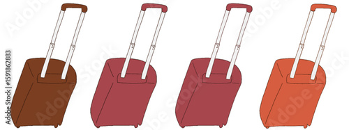 キャリー　旅行　趣味　イラスト　茶色　濃い赤　オレンジ　4セット　線画　色違い