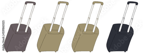 キャリー　旅行　趣味　イラスト　濃い灰色　黄土色　黒　4セット　線画　色違い