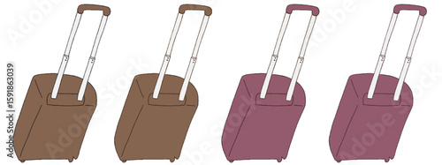 キャリー　旅行　趣味　イラスト　茶色　ブルーベリー色　4セット　線画　色違い