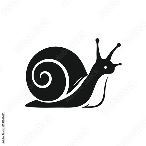 Minimalist Snail Silhouette. An elegant land mollusk vector artwork, embodying deliberation, patience, and persistent journey. Ideal for natural concepts.