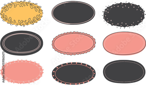 Vector art of collection of decorative oval frames and labels isolated on transparent background for vintage design