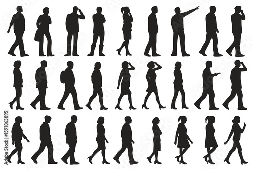 Collection of diverse silhouettes of people in various poses and activities
