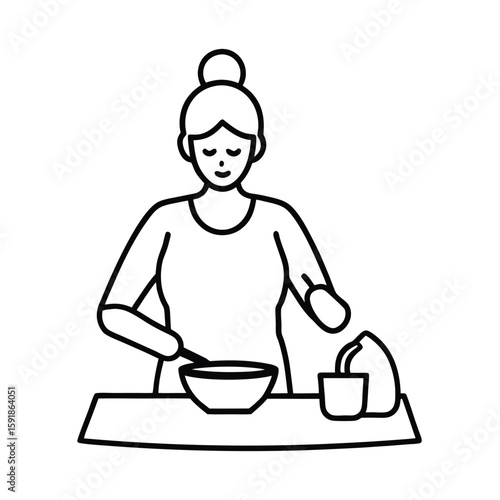 American mother preparing breakfast in a cheerful kitchen scene