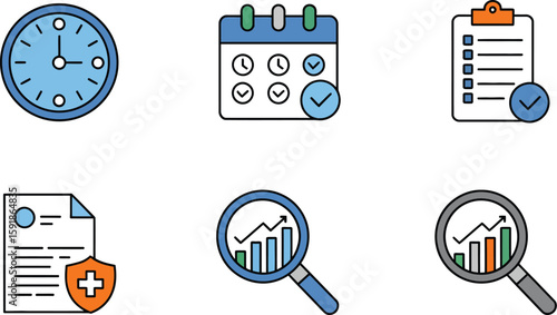 Wallpaper Mural Six Colorful Icons Time Management, Scheduling, Checklist Torontodigital.ca