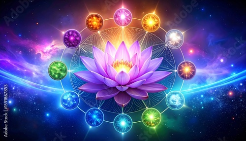 Wallpaper Mural Cosmic lotus flower, vibrant colors, energies Torontodigital.ca