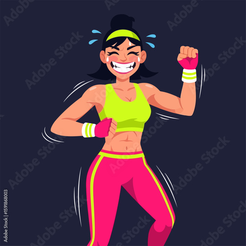 Woman Exercising with Energy in Bright Sportswear with a Sweaty Glow
