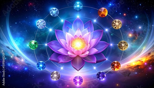 Wallpaper Mural Cosmic lotus, gems, energy, cosmos Torontodigital.ca