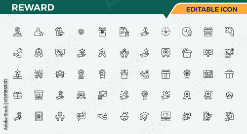 Reward vector line icon set. Pictograms of trophy, success, champion, medal and more. Prize icon set. Minimal icons set. Vector collections.