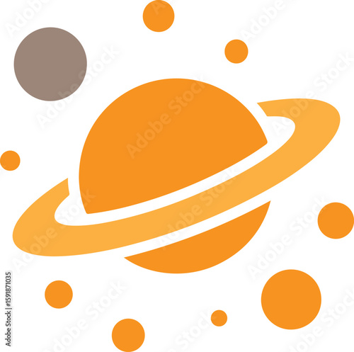 Vector Black and White Saturn Planet Icon with Rings and Stars