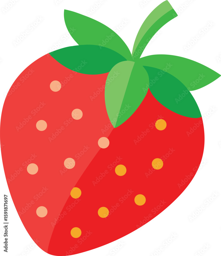 Fototapeta premium Flat Style Juicy Strawberry Icon with Green Leaf