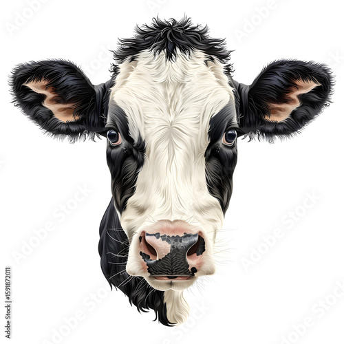 Dairy Cow Face View Isolated on Transparent or White Background, PNG