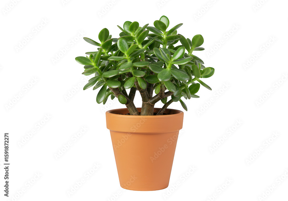 Obraz premium A potted jade plant with lush green leaves, isolated on a transparent background
