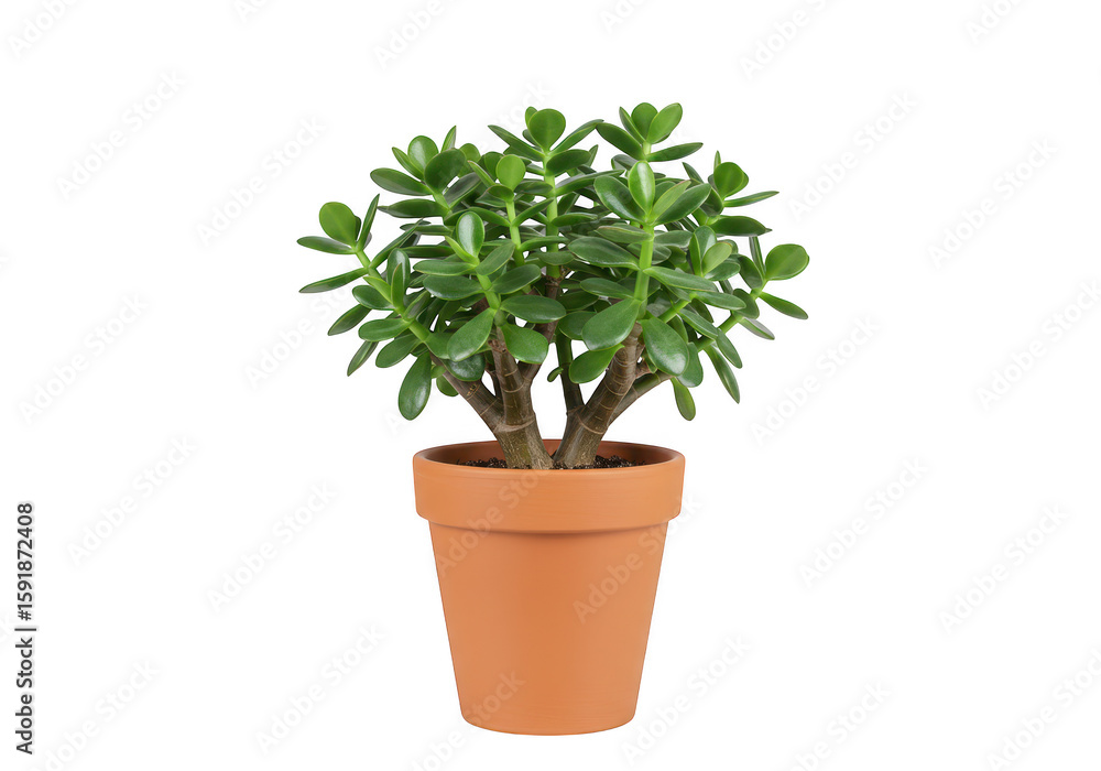 A potted jade plant with lush green leaves, isolated on a transparent background A potted jade plant with lush green leaves, isolated on a transparent background