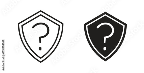 Shield interrogation icon for websites and mobile minimalistic flat design.
