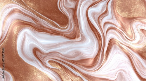 Elegant Rose Gold and White Marble Swirls with Glitter Accents Abstract Background