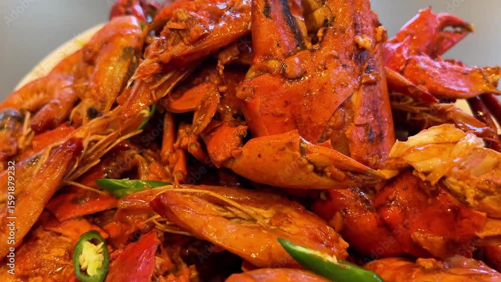 boiled crabs with prawn on a plate boiled crabs with prawn on a plate