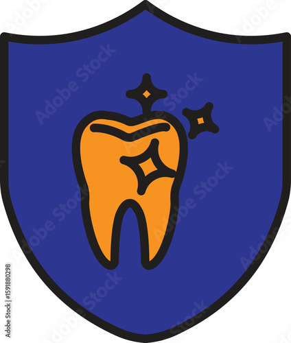 Tooth and shield with sparkle icon representing protected oral hygiene or secure dental care with transparent background