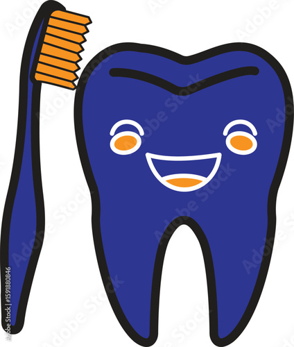 Tooth with toothbrush icon symbolizing brushing habit and dental hygiene routine with transparent background