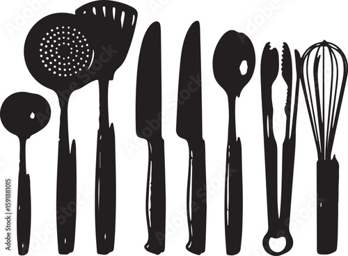 Black kitchen utensils collection kitchenware cooking