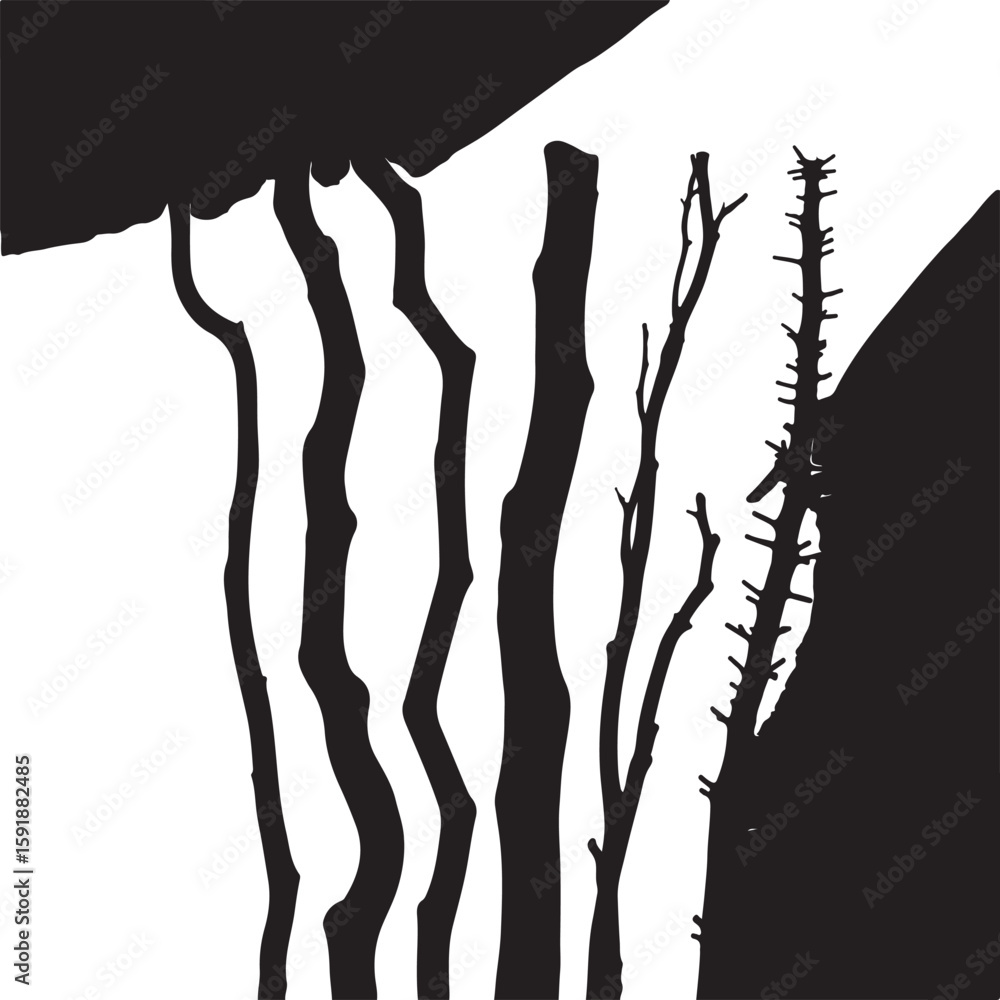 Fototapeta premium Black silhouettes of trees and branches against white