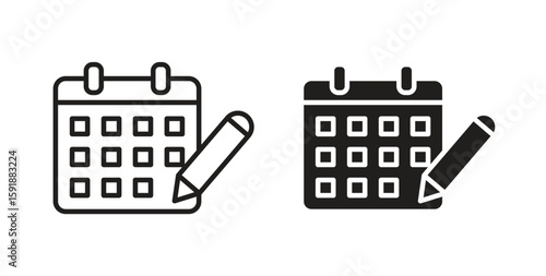 Calendar pen icon for websites and mobile minimalistic flat design.