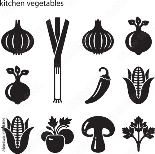 Black vegetable icons vegetables onion