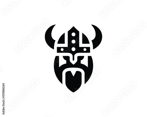 Iconic Viking Helmet Emblem in Bold Minimalist Style
