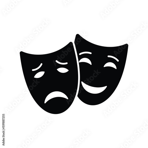 Comedy and Tragedy Masks Icon Vector, Theater Drama Art Symbols