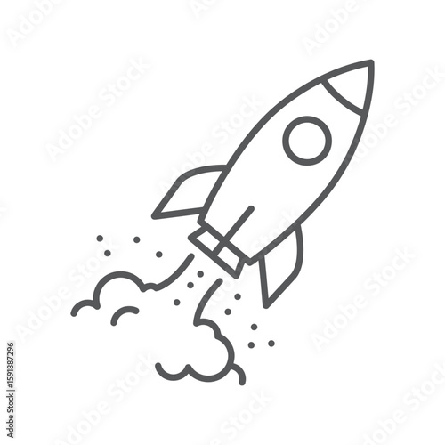 Minimalist Rocket Launching with Smoke Trail, Startup and Innovation Outline Icon

