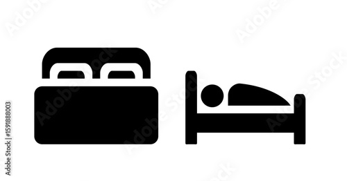 Simple Black Glyph Icons: Double Bed and Sleeping Person