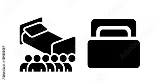 Hospital Bed Icon: Group of Patients, Simple Black Glyph Style