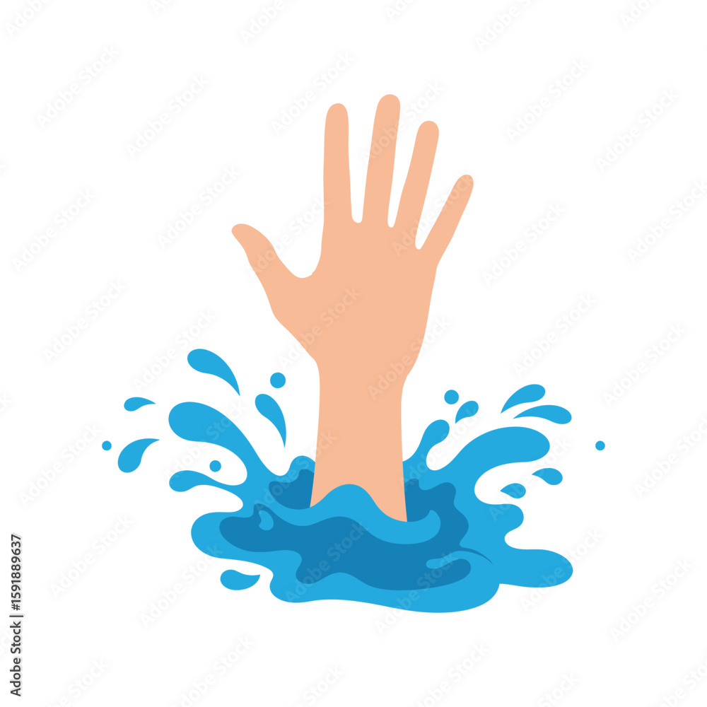 Obraz premium Drowning Hand in Water: Emergency and Help Needed Concept Vector
